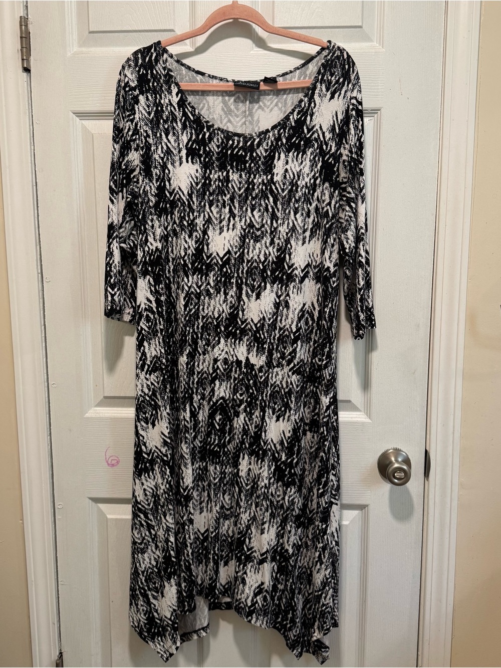 Cynthia Rowley Black and White Abstract Knit T-shirt Dress Women's 1x 3/4 Sleeve